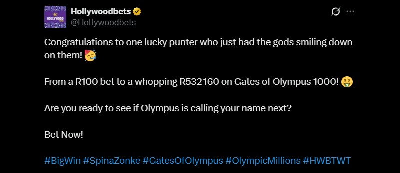 Twitter R532K Hollywoodbets Slot Win